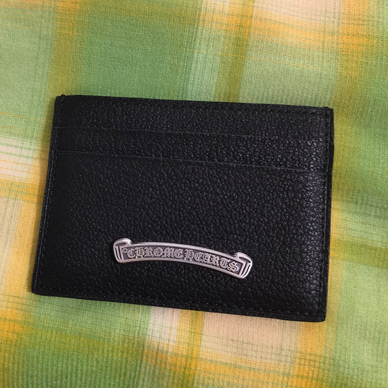 Chrome Hearts Black Leather Card Sleeve With Silver Logo Plaque